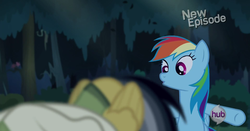 Size: 800x418 | Tagged: safe, screencap, daring do, rainbow dash, daring don't, g4, hub logo, out of context