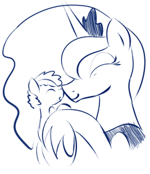 Size: 863x997 | Tagged: artist needed, safe, princess luna, oc, g4, boop, cute, foal, monochrome, noseboop