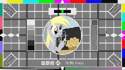 Size: 384x216 | Tagged: artist needed, source needed, safe, derpy hooves, pegasus, pony, ponies: the anthology 3, g4, animated, bbc, carole hersee, female, food, mare, muffin, test card, test card f, tic tac toe