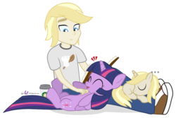 Size: 1050x700 | Tagged: safe, artist:dm29, twilight sparkle, oc, oc:colin nary, human, pony, equestria girls, g4, ..., ^^, bellyrubs, cute, duality, eyes closed, filly, human ponidox, laughing, on back, open mouth, simple background, sitting, sleeping, smiling, transparent background, trio, twiabetes, twilight sparkle (alicorn), vector