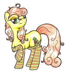 Size: 854x936 | Tagged: safe, artist:camidopchiz, carrot top, golden harvest, g4, clothes, female, messy mane, socks, solo, striped socks, traditional art