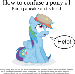 Size: 2650x2598 | Tagged: dead source, safe, artist:jittery-the-dragon, rainbow dash, pegasus, pony, g4, behaving like a cat, cute, female, fine print, frown, how to confuse a pony, looking up, mare, open mouth, pancakes, pointless pony tips, rainbow cat, simple background, sitting, solo, stuck, sweat, transparent background, wide eyes