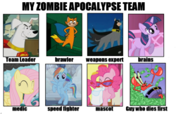 Size: 1106x720 | Tagged: safe, artist:peremarquette1225, fluttershy, pinkie pie, rainbow dash, streaky, twilight sparkle, g4, bathound, krypto the superdog, male, meme, mr. krabs, spongebob squarepants, zombie apocalypse team