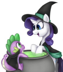 Size: 685x782 | Tagged: safe, artist:xiao668, rarity, spike, vampire, g4, cauldron, female, male, ship:sparity, shipping, straight, witch