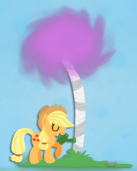 Size: 400x500 | Tagged: safe, artist:mioais, applejack, g4, crossover, female, solo, the lorax, truffula tree, watering