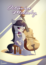 Size: 1280x1810 | Tagged: safe, artist:aruurara, octavia melody, g4, bow (instrument), cello, cello bow, chair, female, musical instrument, sitting, solo, stool