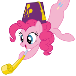 Size: 3900x3869 | Tagged: safe, artist:synch-anon, artist:twiforce, pinkie pie, daring don't, g4, season 4, female, fez, hat, high res, party horn, simple background, solo, transparent background, vector
