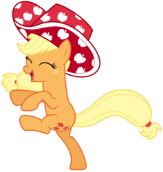Size: 6000x6325 | Tagged: safe, artist:pirill, applejack, earth pony, pony, daring don't, g4, .ai available, absurd resolution, bipedal, cute, dancing, eyes closed, female, happy, hat, jackabetes, party stetson, silly, silly pony, simple background, smiling, solo, transparent background, vector, who's a silly pony