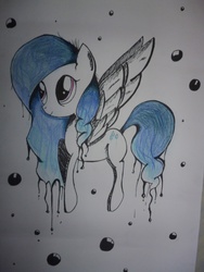 Size: 3240x4320 | Tagged: safe, artist:dragon0693, oc, oc only, pegasus, pony, blue, looking up, pegasus oc, solo, traditional art, wings
