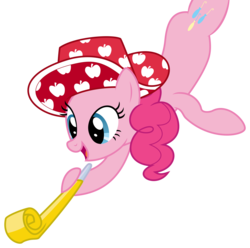 Size: 3900x3869 | Tagged: safe, artist:synch-anon, artist:twiforce, pinkie pie, daring don't, g4, season 4, apple hat, female, hat, high res, party horn, party stetson, simple background, solo, transparent background, vector