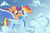 Size: 2285x1489 | Tagged: dead source, safe, artist:solarsourced, rainbow dash, scootaloo, g4, cloud, cloudy, flying, ponies riding ponies, riding, scootaloo riding rainbow dash, scootalove