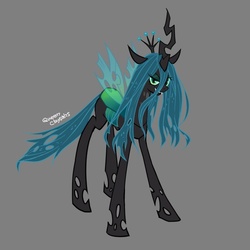 Size: 600x600 | Tagged: safe, artist:myn, queen chrysalis, changeling, changeling queen, g4, bedroom eyes, crown, female, jewelry, pixiv, regalia, simple background, solo