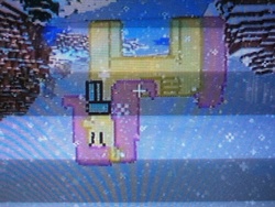 Size: 960x720 | Tagged: safe, fluttershy, g4, clothes, minecraft, minecraft pixel art, pixel art, scarf, snow, snowfall, upside down