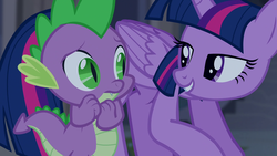 Size: 1280x720 | Tagged: safe, screencap, spike, twilight sparkle, alicorn, pony, castle mane-ia, g4, female, mare, out of context, twilight sparkle (alicorn)