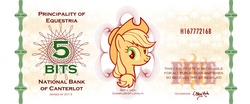 Size: 4465x1866 | Tagged: safe, artist:40-kun, applejack, filthy rich, g4, bank note, bits, currency, money