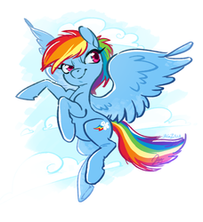 Size: 629x689 | Tagged: safe, artist:jagzilla, rainbow dash, pegasus, pony, g4, cloud, female, flying, mare, sky, solo, spread wings, wings