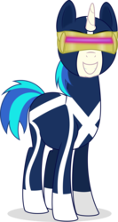 Size: 3000x5649 | Tagged: safe, artist:ambassad0r, dj pon-3, vinyl scratch, pony, unicorn, g4, absurd resolution, crossover, cyclops (marvel), female, hooves, horn, mare, simple background, solo, transparent background, vector, x-factor, x-men
