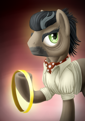Size: 1229x1742 | Tagged: safe, artist:wolframclaws, doctor caballeron, earth pony, pony, daring don't, g4, gradient background, male, ring, rings of scorchero, solo, stallion