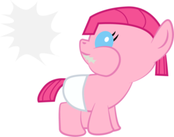 Size: 925x734 | Tagged: dead source, safe, artist:aetherlordignus, pinkie pie, earth pony, pony, g4, baby, baby pie, baby pony, diaper, female, filly, foal, fourth wall, nom, simple background, solo, transparent background