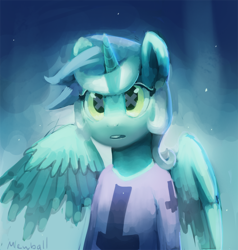 Size: 614x646 | Tagged: safe, artist:mewball, lyra heartstrings, alicorn, pony, semi-anthro, g4, alicornified, cross of st peter, female, inverted cross, lyracorn, night, open mouth, race swap, soft grunge, solo, wingding eyes