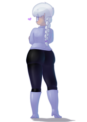 Size: 1000x1400 | Tagged: safe, artist:secretgoombaman12345, silver spoon, human, ask chubby diamond, g4, ass, butt, female, glasses, heart, humanized, moderate dark skin, simple background, solo, transparent background