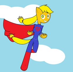 Size: 898x889 | Tagged: safe, artist:sloththechaos666, applejack, earth pony, anthro, unguligrade anthro, g4, app-el, cloud, cloudy, crossover, female, flying, male, parody, solo, superman