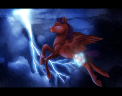 Size: 1194x935 | Tagged: safe, artist:stalcry, scootaloo, g4, cutie mark, female, flying, lightning, rain, scootaloo can fly, solo, storm