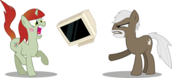 Size: 8729x3973 | Tagged: safe, oc, angry, computer, dr breen, dr hax, glare, gmod idiot box, hax, pointing, ponified, raised hoof, scared, simple background, transparent background, yelling