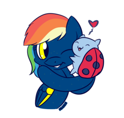 Size: 800x760 | Tagged: safe, artist:prettykitty, oc, oc only, oc:starborne, hybrid, pegasus, pony, bravest warriors, catbug, crossover, duo, female, mare, rainbow hair, simple background, transparent background