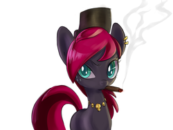 Size: 1024x768 | Tagged: safe, artist:moon petals, oc, oc only, oc:scarlet sage, cigar, hat, necklace, piercing, smoking, solo