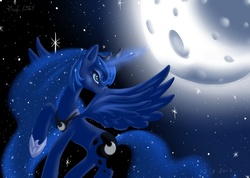 Size: 720x512 | Tagged: safe, artist:beefcrow, princess luna, g4, female, moon, solo, sparkles, stars, tangible heavenly object