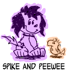 Size: 485x513 | Tagged: safe, artist:thatfrankster, peewee, spike, dog, equestria girls, g4, charles m schulz, peanuts, snoopy, spike the dog, style emulation, woodstock (peanuts)