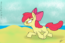 Size: 1800x1200 | Tagged: safe, artist:tomazii7, apple bloom, g4, 30 minute art challenge, beach, blushing, female, solo