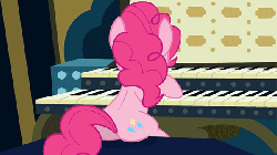 Size: 600x338 | Tagged: safe, artist:nicoboss143, pinkie pie, earth pony, pony, castle mane-ia, g4, animated, back of head, balloonbutt, bedroom eyes, behind, blushing, butt, female, mare, musical instrument, organ, organ to the outside, plot, solo, youtube