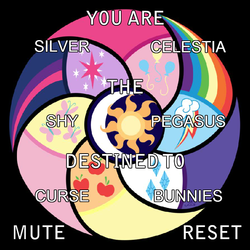 Size: 798x798 | Tagged: safe, applejack, fluttershy, pinkie pie, rainbow dash, rarity, twilight sparkle, rabbit, g4, black background, curse, destiny, destiny generator, i can't even, mane six, simple background