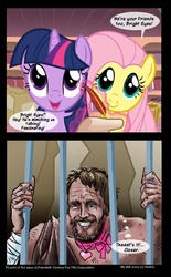 Size: 552x892 | Tagged: safe, artist:henbe, fluttershy, twilight sparkle, alicorn, pony, g4, adventure in the comments, charlton heston, comic, crossover, female, mare, planet of the apes, this will end in tears, twilight sparkle (alicorn), twist ending