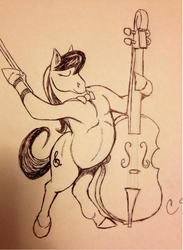 Size: 750x1025 | Tagged: safe, artist:chrissawyer, octavia melody, earth pony, semi-anthro, g4, bow (instrument), bowtie, cello, eyes closed, female, furry, hoers, mare, monochrome, musical instrument, sketch, solo