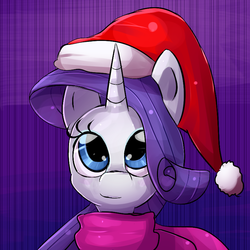 Size: 800x800 | Tagged: safe, artist:senx, rarity, g4, christmas, clothes, female, hat, santa hat, scarf, solo