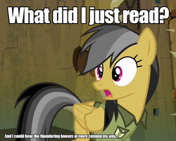 Size: 896x720 | Tagged: safe, daring do, daring don't, g4, caption, female, image macro, shocked, solo