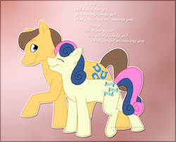 Size: 1926x1553 | Tagged: safe, artist:arcticwaters, bon bon, caramel, sweetie drops, earth pony, pony, g4, duo, female, male, mare, ship:carabon, shipping, song reference, stallion, straight