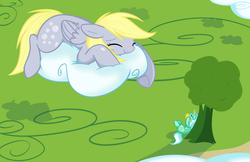 Size: 1600x1037 | Tagged: safe, artist:selective-yellow, derpy hooves, lyra heartstrings, pegasus, pony, g4, cloud, female, lyraderp, mare, sleeping
