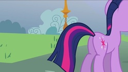 Size: 1136x640 | Tagged: safe, screencap, twilight sparkle, pony, unicorn, g4, magic duel, butt, female, mare, plot, solo, twibutt, unicorn twilight