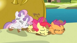 Size: 1136x640 | Tagged: safe, apple bloom, scootaloo, sweetie belle, g4, one bad apple, season 3, animation error