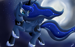 Size: 1150x720 | Tagged: safe, artist:guitarts, artist:wolfais, princess luna, pony, g4, female, night, solo