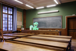 Size: 3926x2608 | Tagged: safe, lyra heartstrings, pony, g4, chalkboard, classroom, human studies101 with lyra, irl, photo, ponies in real life, realistic, sad, text