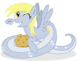 Size: 1280x999 | Tagged: safe, artist:elsdrake, artist:starshinecelestalis, derpy hooves, lamia, original species, g4, dialogue, female, lamiafied, muffin, simple background, snerpy, solo, species swap, transparent background, vector