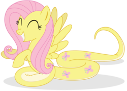 Size: 1024x731 | Tagged: safe, artist:elsdrake, fluttershy, lamia, original species, g4, ^^, eyes closed, female, fluttersnake, lamiafied, lamiashy, simple background, solo, species swap, transparent background, vector