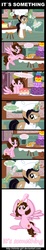 Size: 919x5026 | Tagged: safe, artist:shinta-girl, oc, oc only, oc:shinta pony, aaron pony, chef, chef's hat, comic, dashface, food, food porn, glasses, hat, hot cakes, it's something, muffin, necktie, pancakes, pouting, spoon, translation