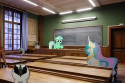 Size: 3926x2608 | Tagged: safe, lyra heartstrings, princess celestia, pony, princess molestia, g4, background pony, chalkboard, classroom, human studies101 with lyra, irl, photo, ponies in real life, realistic, text, wall of text