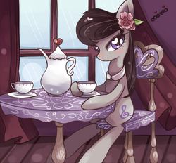 Size: 900x834 | Tagged: safe, artist:ipun, octavia melody, earth pony, pony, g4, chair, classy, cottagecore, female, heart, heart eyes, mare, sitting, solo, teacup, teapot, wingding eyes